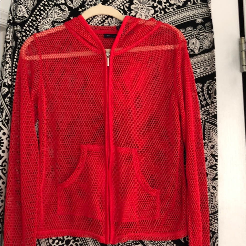 CATALINA FUCHSIA RED FISHNET ZIP UP HOODIE NWOT
